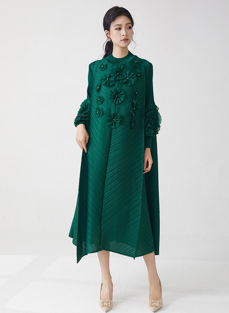 Elegant Green Floral Embellished Dress