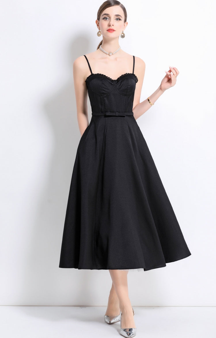 Black Vintage Sweetheart Midi Dress