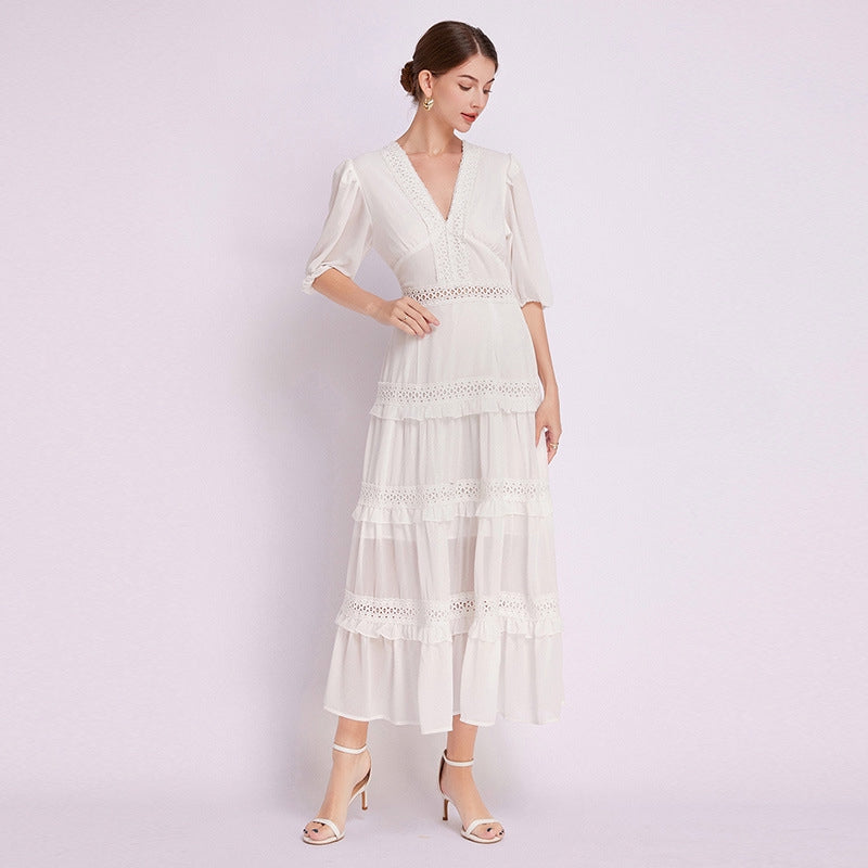 White French Lace Chiffon Dress