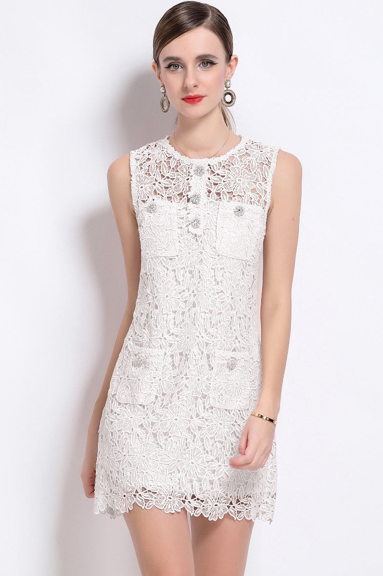 Grace Sleeveless Crochet Mini Dress