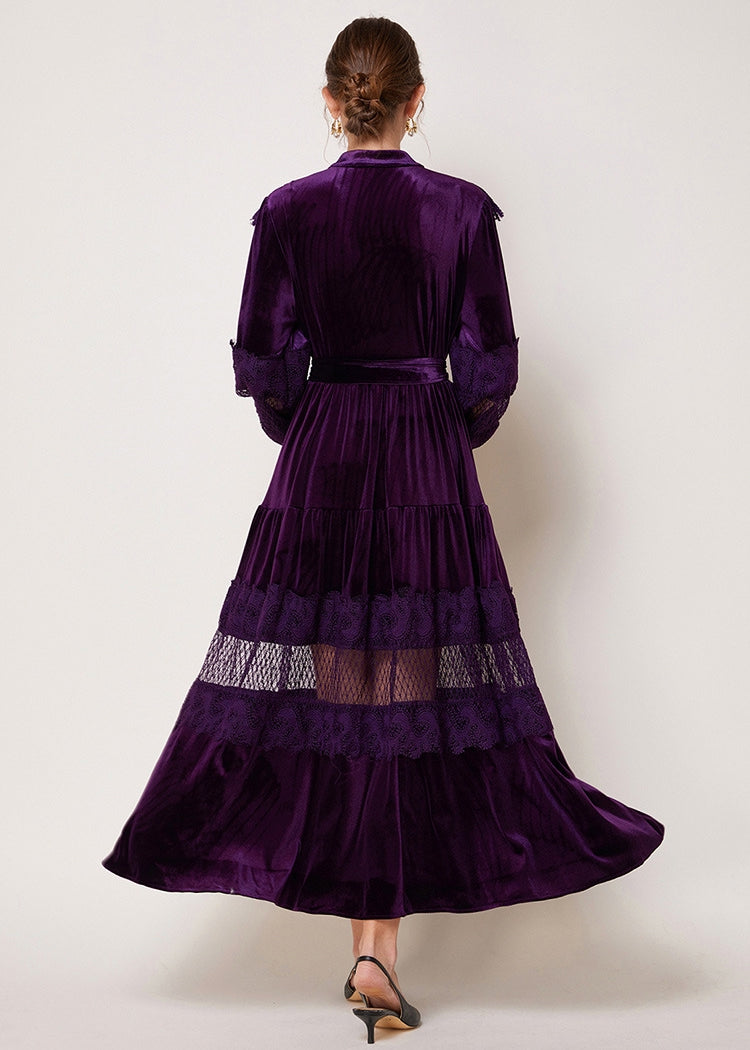 Purple Velvet Lace Maxi Dress