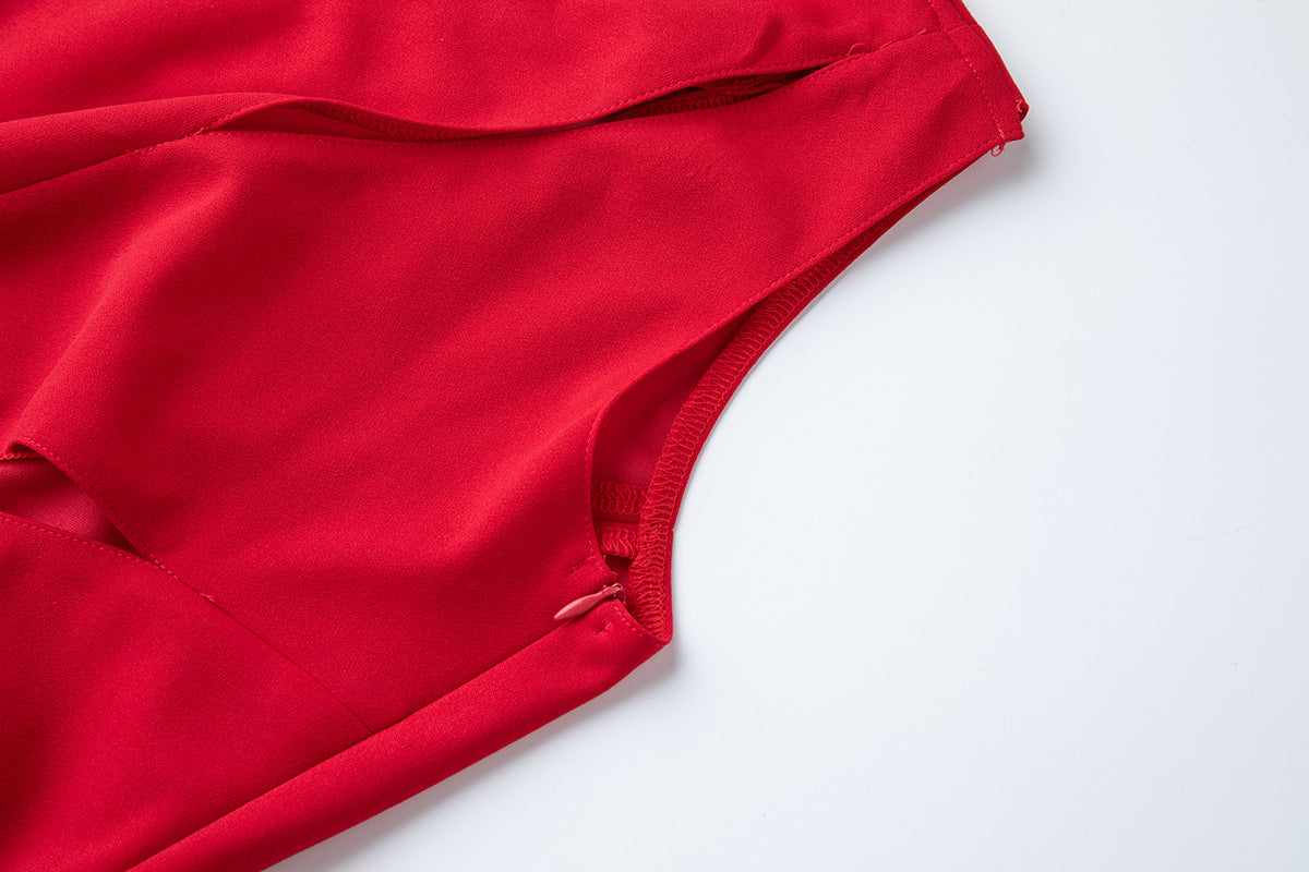 Red One-Shoulder Cutout Gown