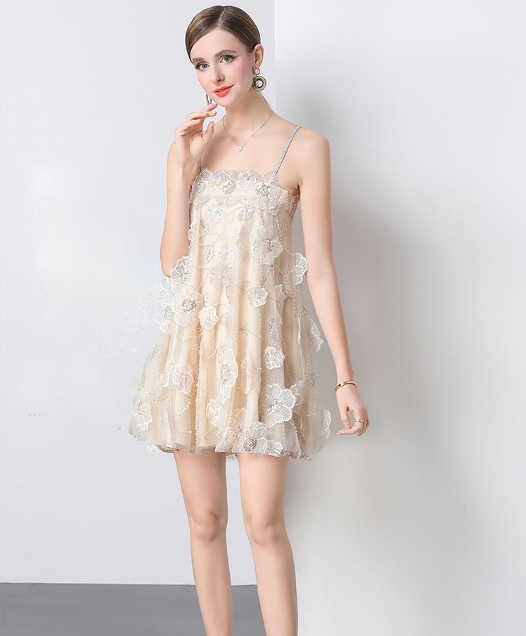 Petal Whispers Spaghetti Strap Mini Dress - 903574425019_APRICOT