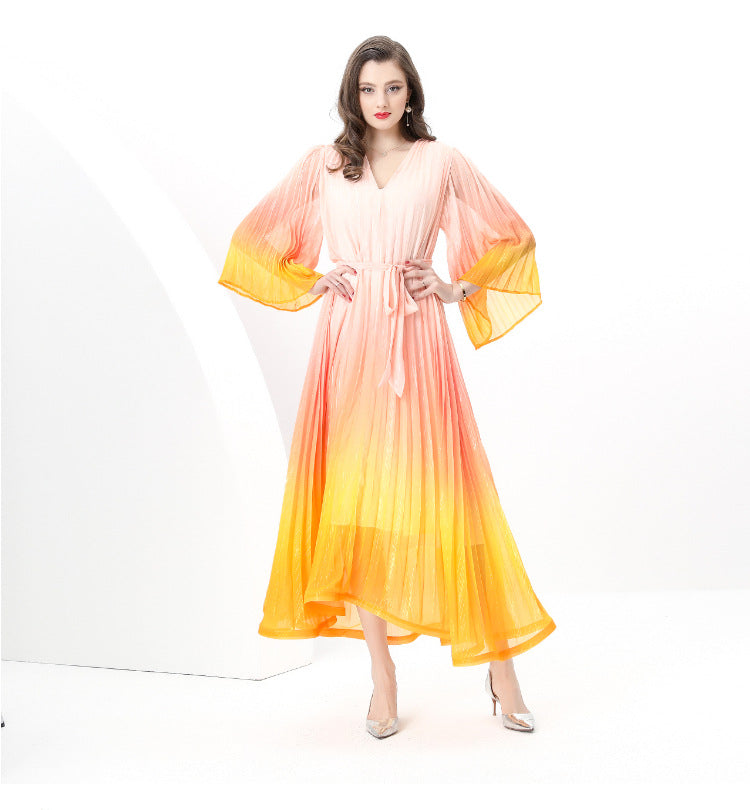 Sunset Ombre Pleated Maxi Dress