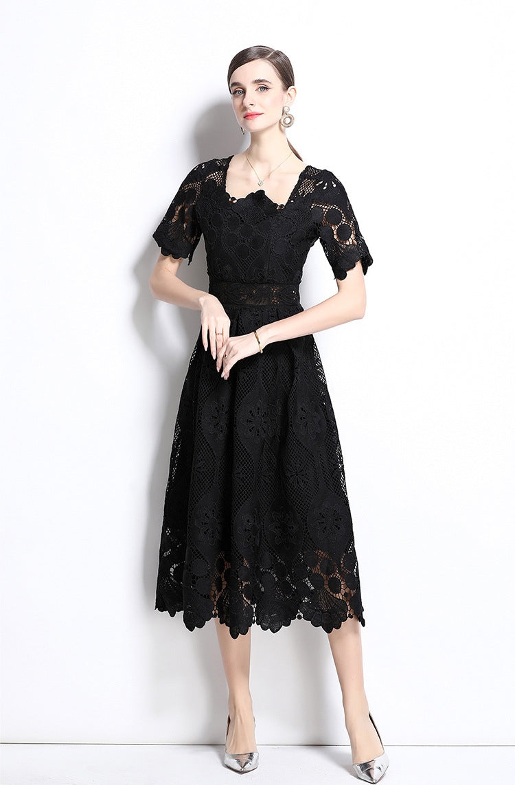 Elegant Black Lace Midi Dress
