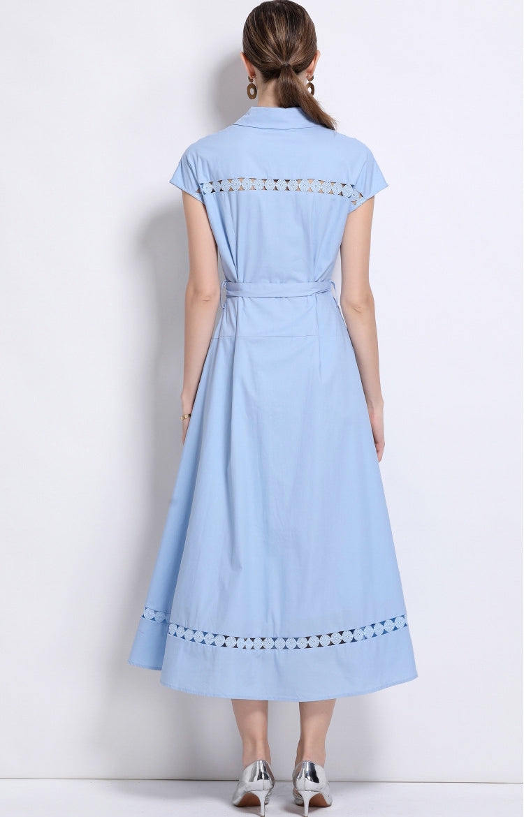 Sky Breeze Belted Shirt Dress