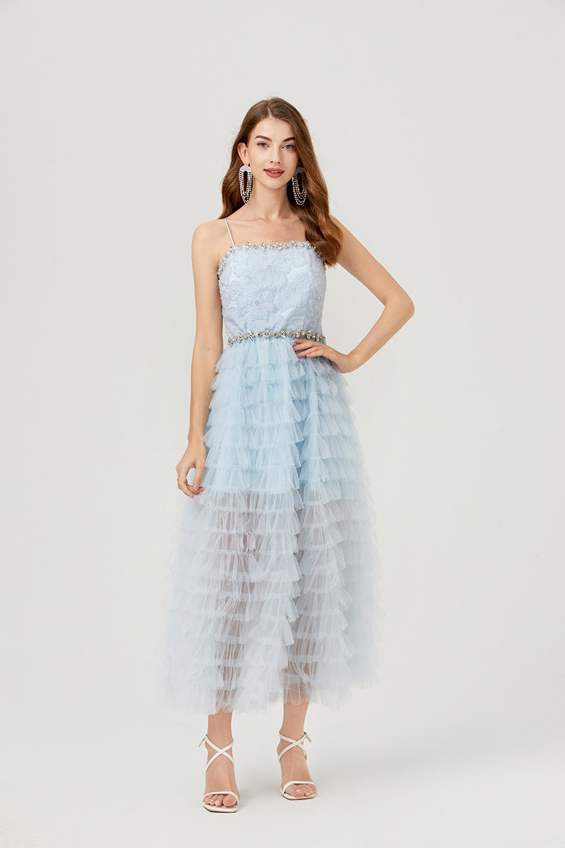 Ethereal Blue Ruffled Tulle Gown