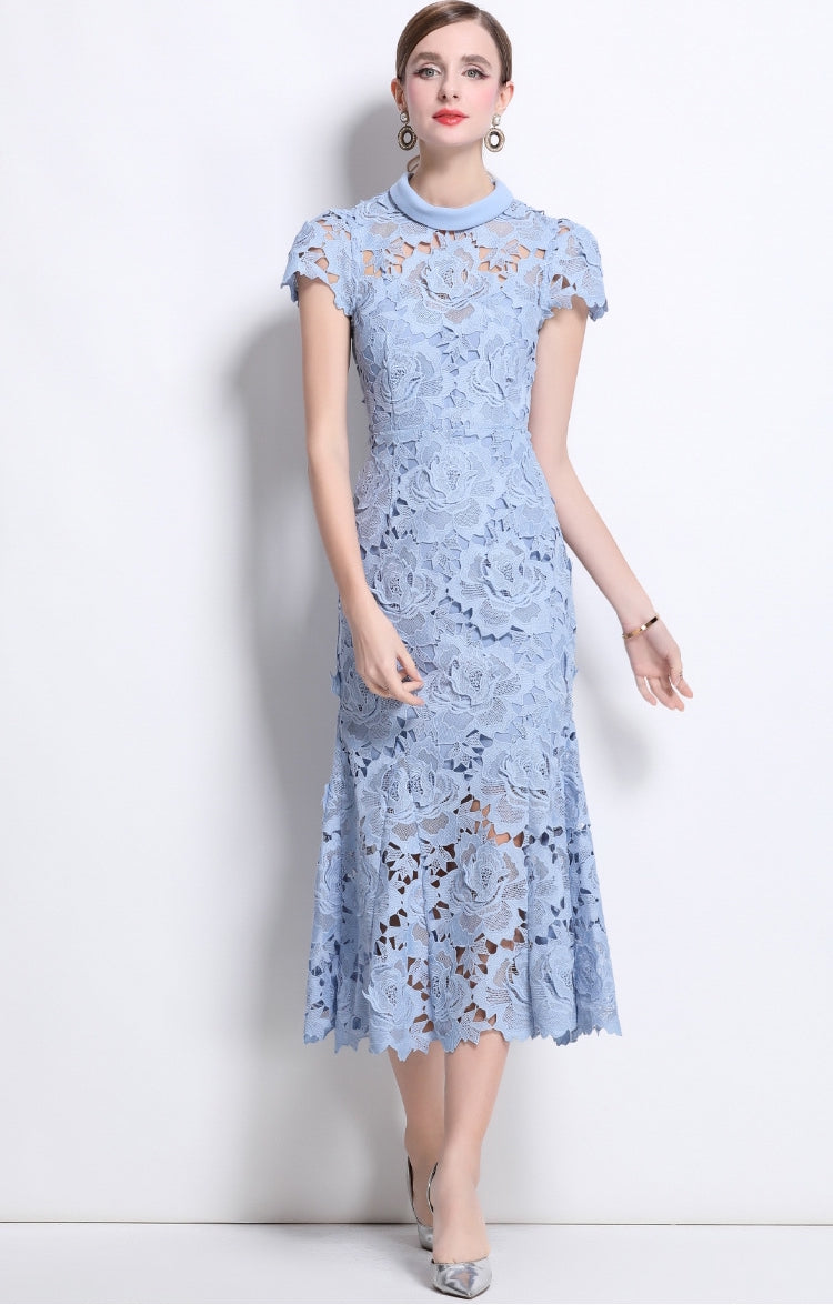 Seraphina Floral Lace Midi Dress - 906047289043_BLUE