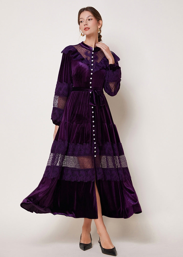 Purple Velvet Lace Maxi Dress