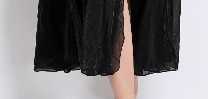 Midnight Allure Pleated Black Dress - 920551704711_BLACK