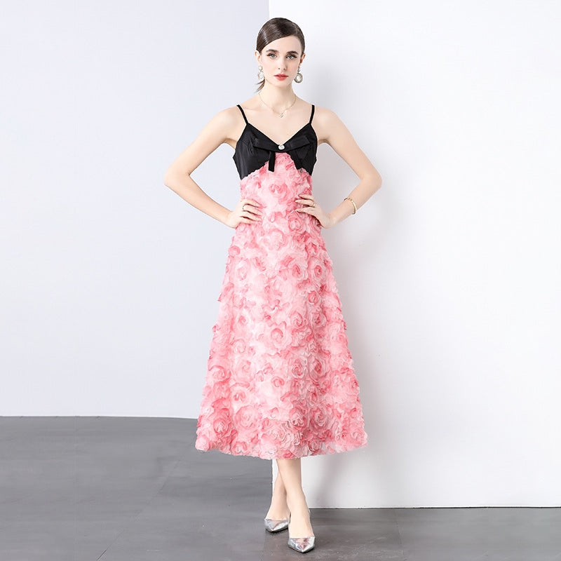 Elegant 3D Floral Midi Dress