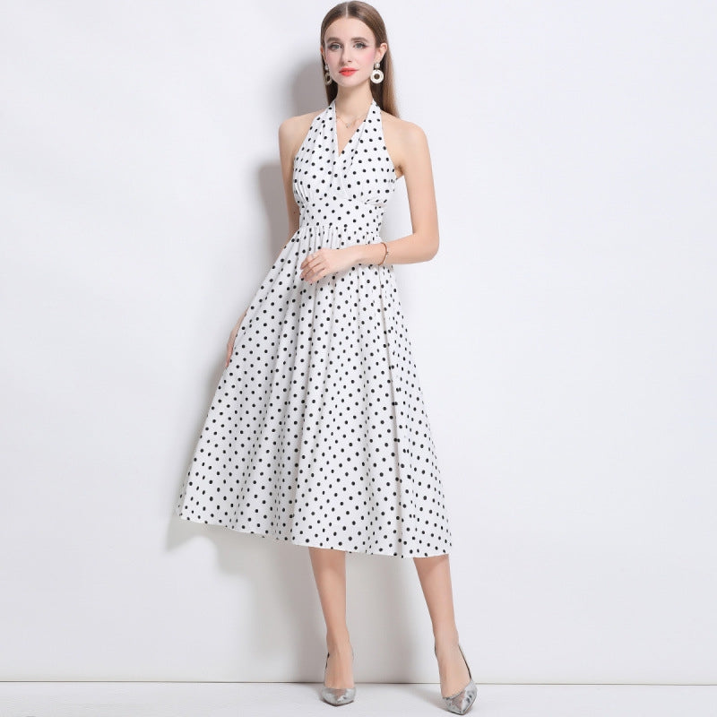 Classic Charm White Polka Dot Halter Dress - 902653054769_WHITE