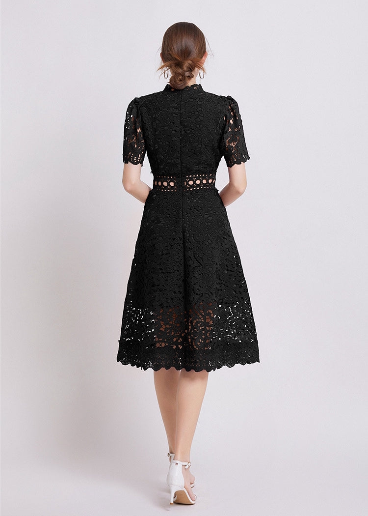 Elegant Black Lace Midi Dress