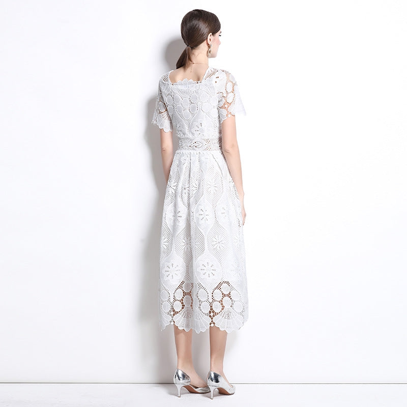Elegant White Lace Midi Dress