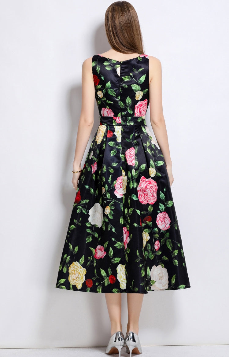 Noir Rose Elegance Midi Dress