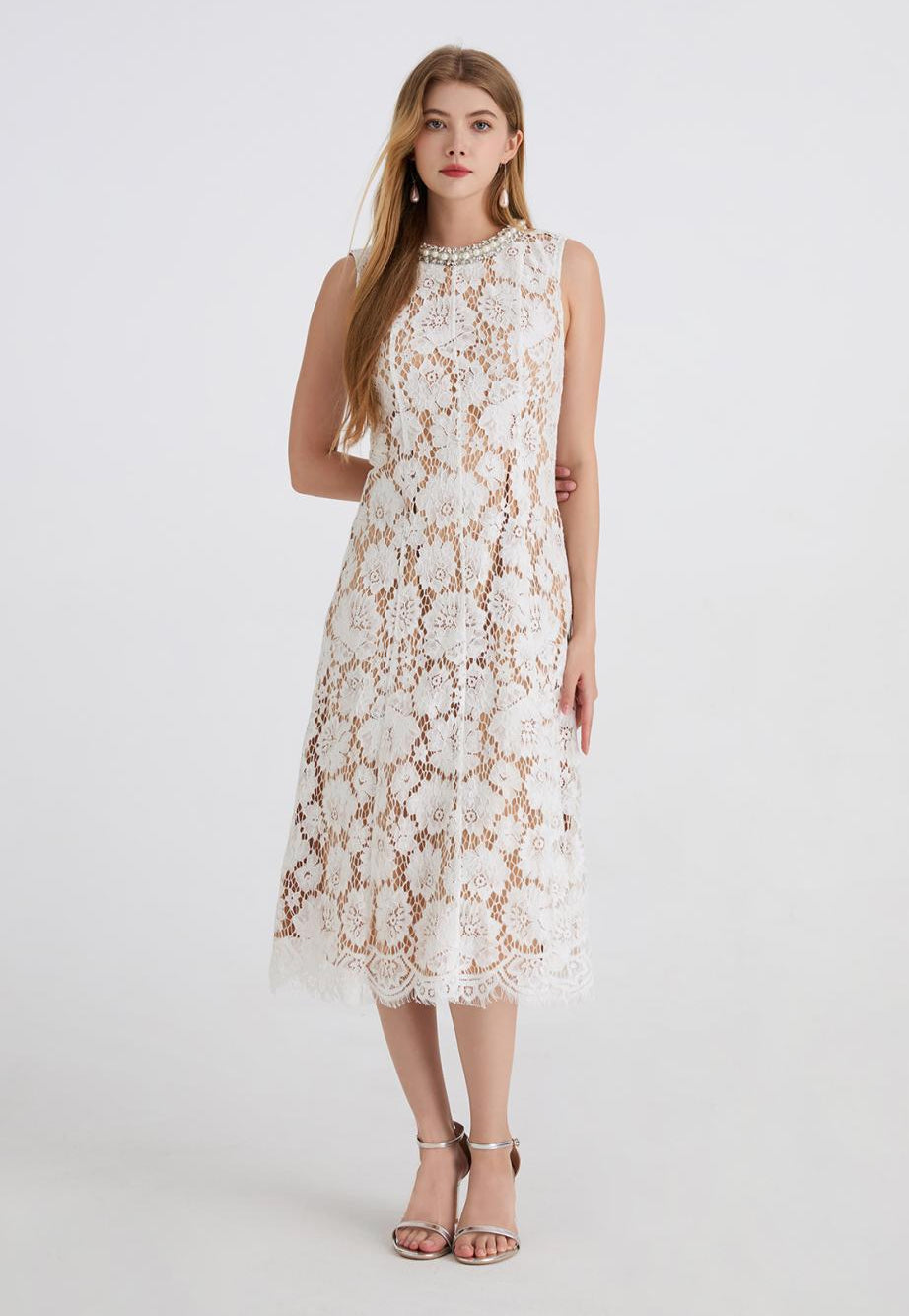 Elegance Bloom Midi Dress - 915910428490_APRICOT