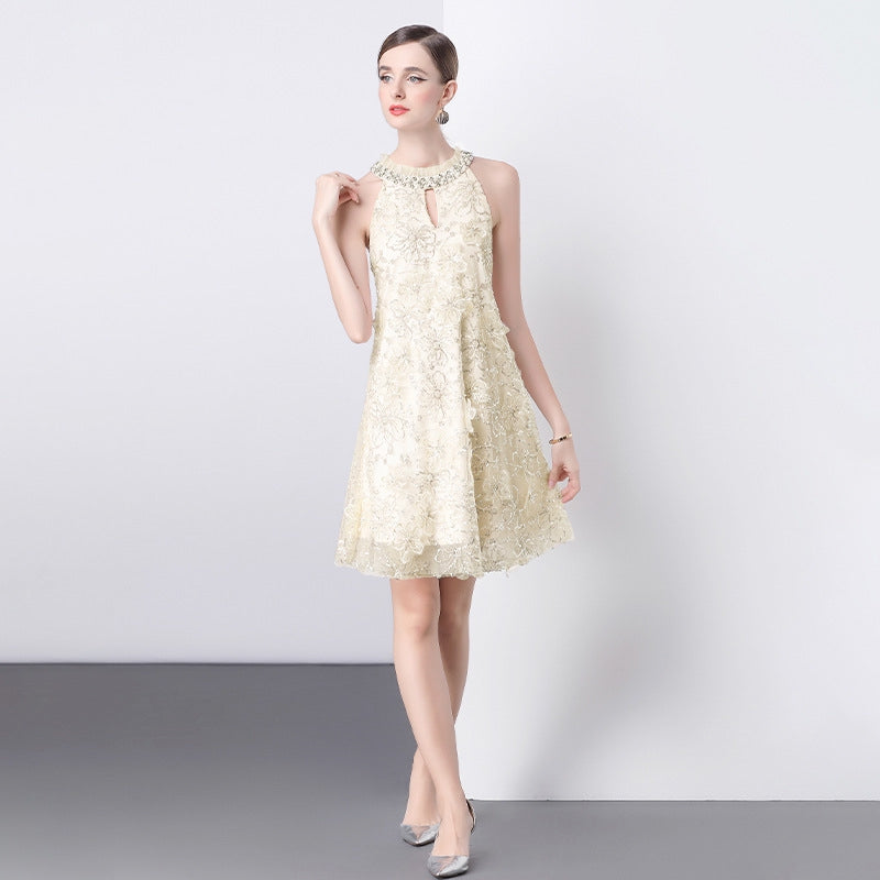 Elegant Pearl Embellished Lace Cocktail Dress