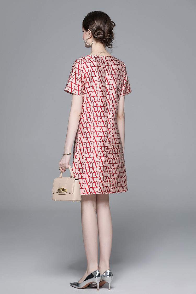 Elegant Red Geometric A-Line Dress