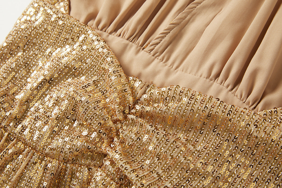 Gold Sequin Halter Maxi Dress