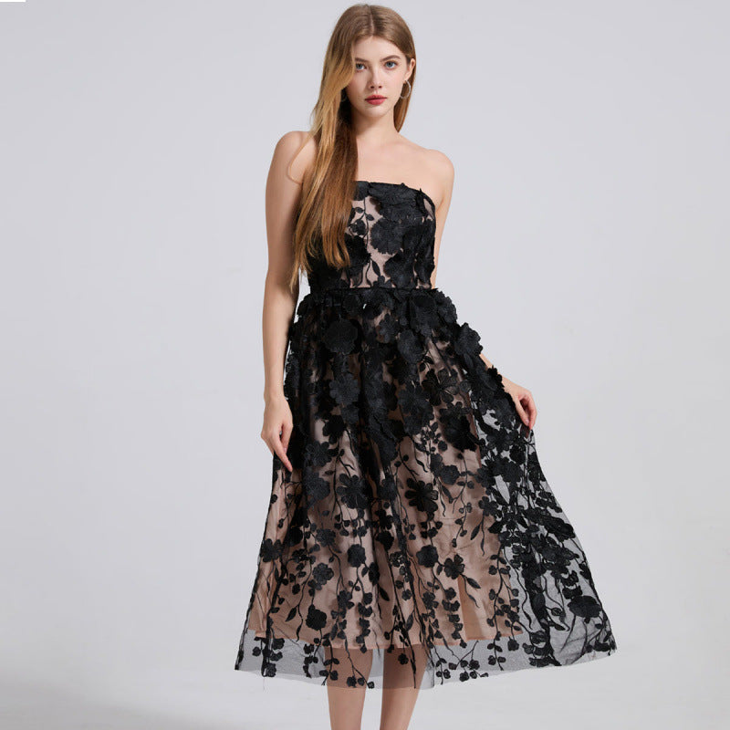 Midnight Bloom Strapless Tulle Dress - 912071976607_BLACK