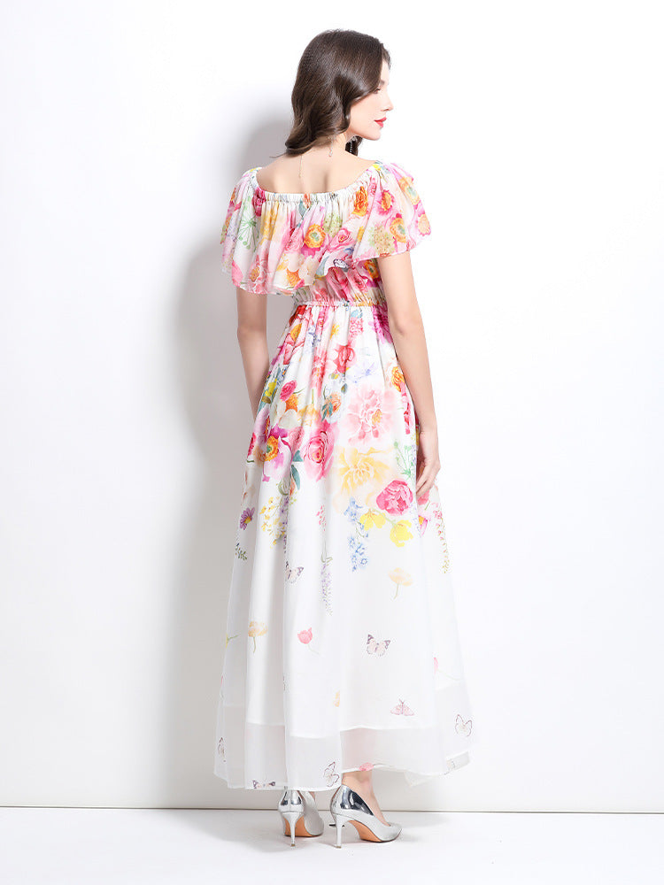 Floral Off-Shoulder Chiffon Maxi Dress