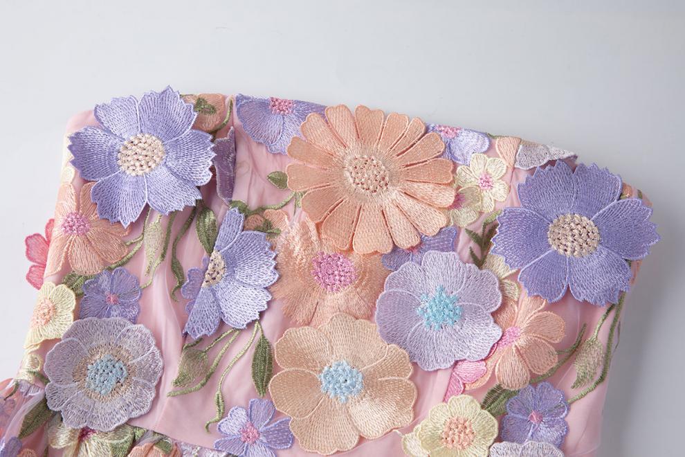 Petal Whisper Strapless Embroidered Dress - 912071976607_PINK