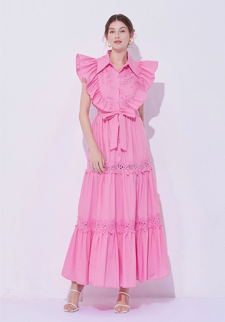 Rose Ruffle Embroidered Maxi Dress