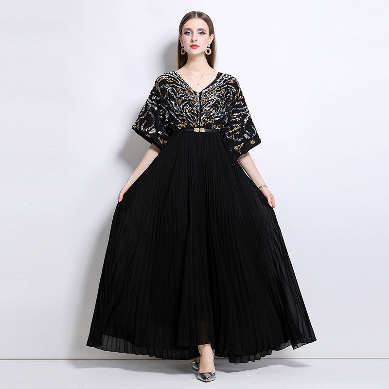 Celestial Black Sequin Pleated Maxi