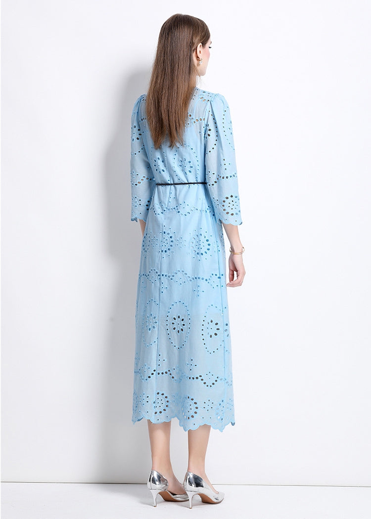 Sky Blossom Eyelet Midi Dress - 902368523846_BLUE