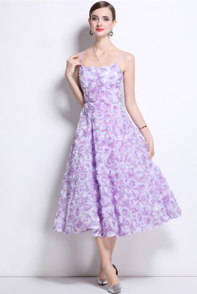 Lavender Bloom Rosette Midi Dress - 914919756771_PURPLE