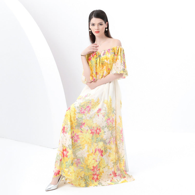 Yellow Floral Off-Shoulder Maxi Dress