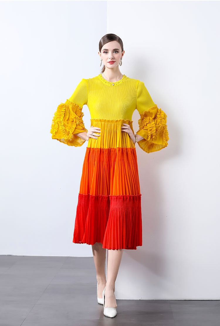 Sunset Ombre Pleated Midi Dress