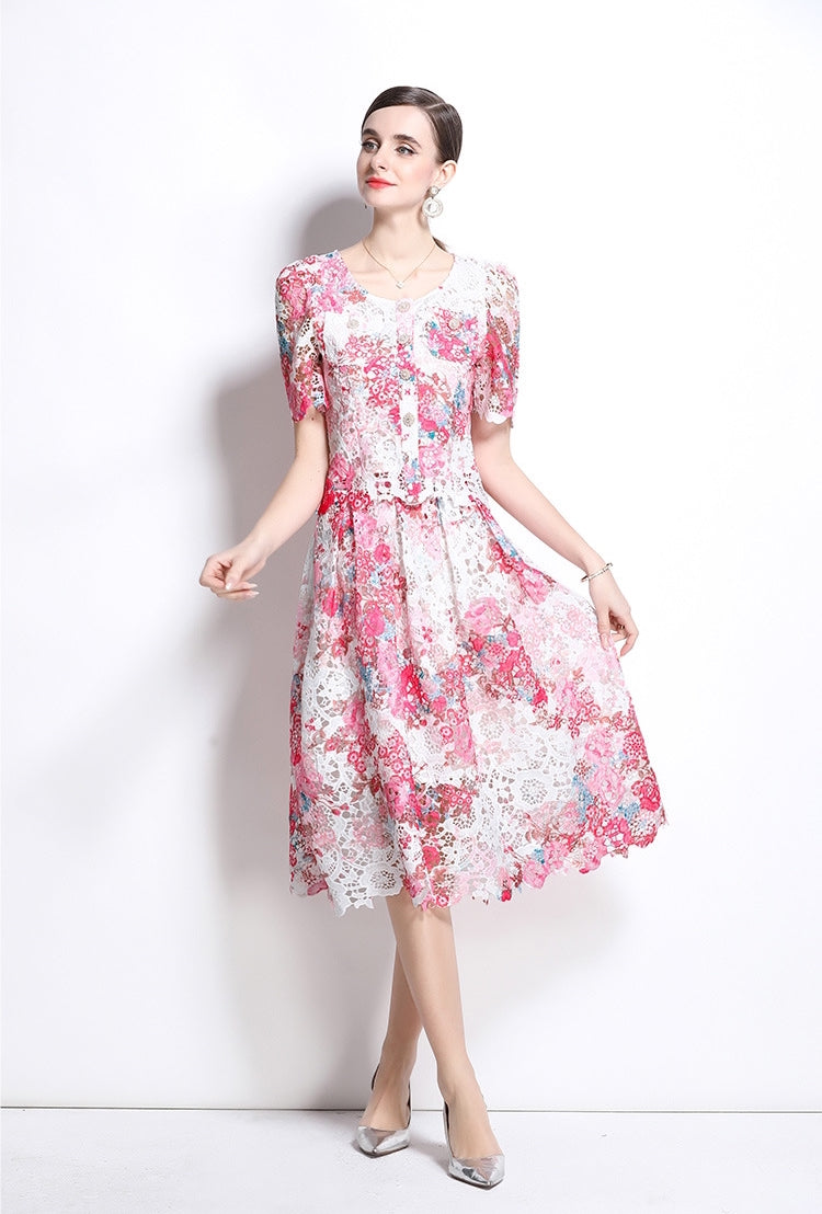 Floral Lace Patchwork Midi  Two Piece Dress