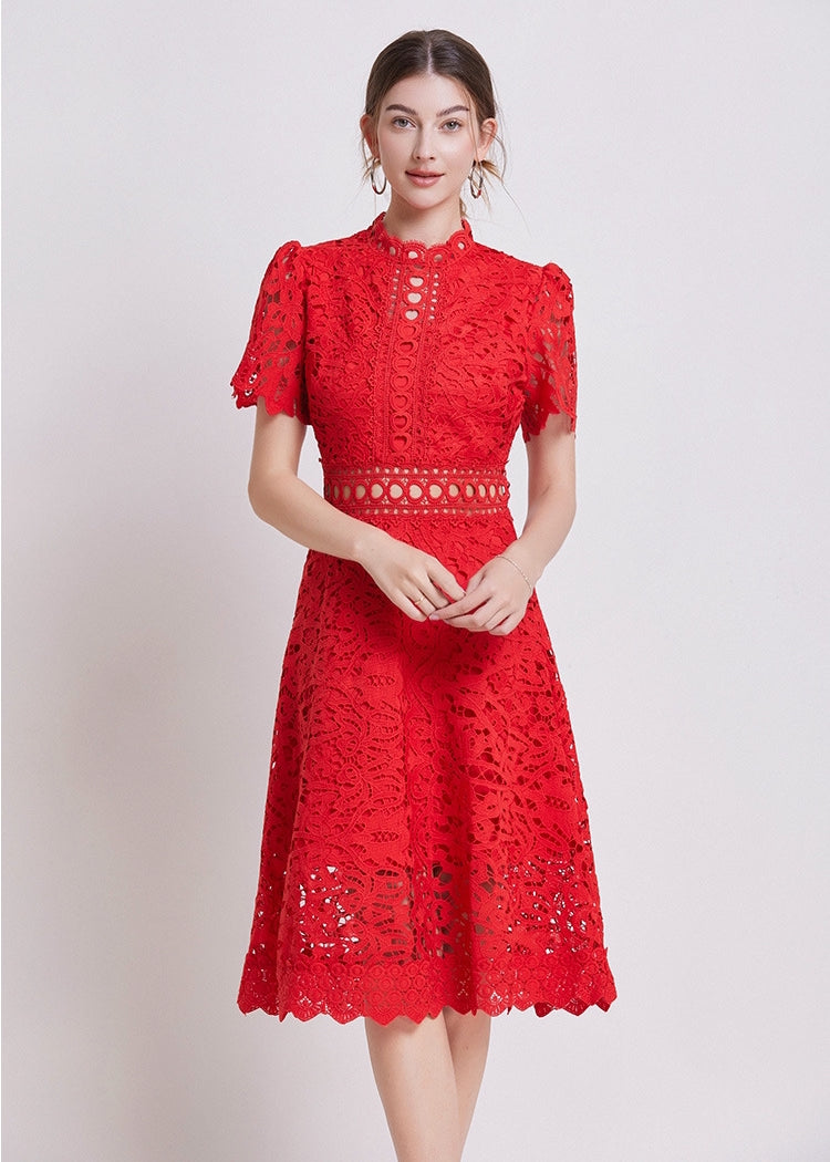 Scarlet Lace Midi Dress
