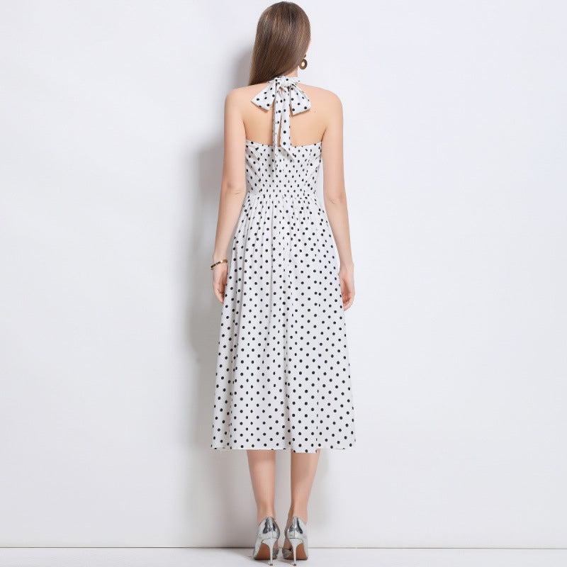 Classic Charm White Polka Dot Halter Dress - 902653054769_WHITE