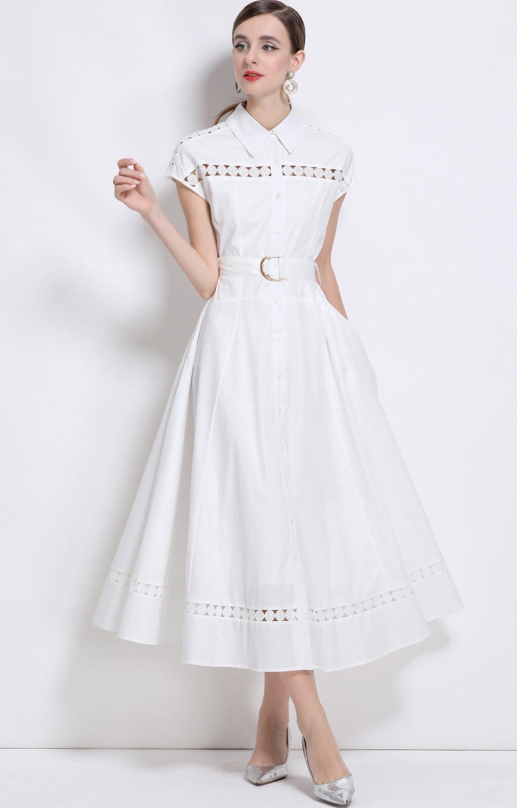 Grace Embroidered Belted Shirt Dress