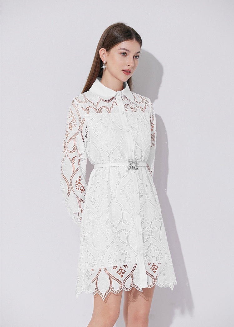 Pristine Eyelet Shirt Dress - 901761933519_WHITE