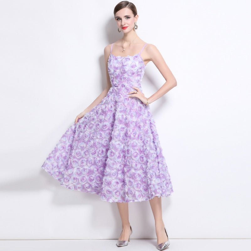 Lavender Bloom Rosette Midi Dress - 914919756771_PURPLE