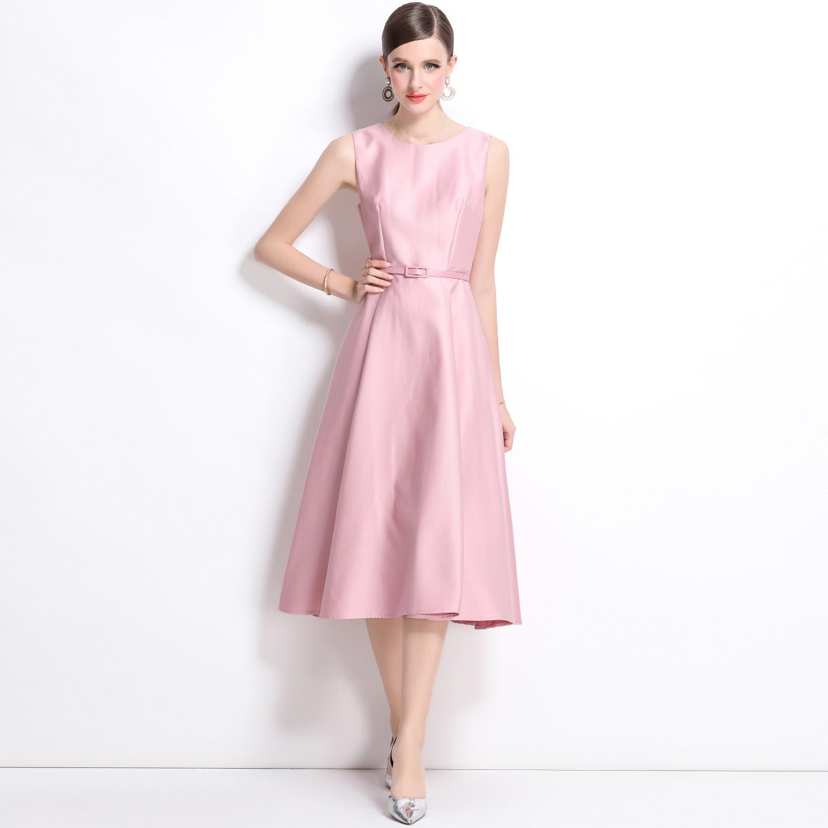 Graceful Pink A-Line Midi Dress