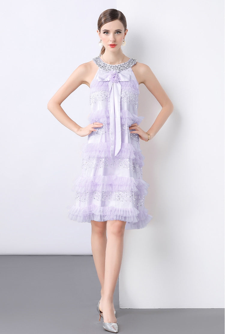 Lavender Twilight Ruffle Sequin Dress