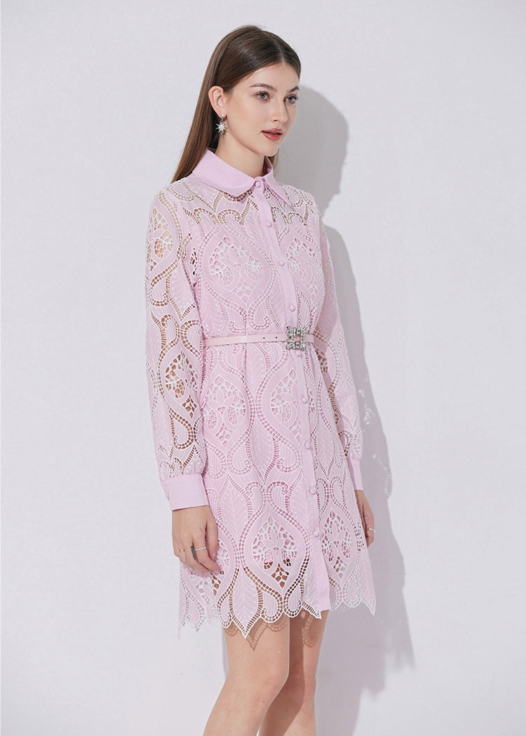 Blush Medallion Eyelet Belted Dress - 901763181508_PINK