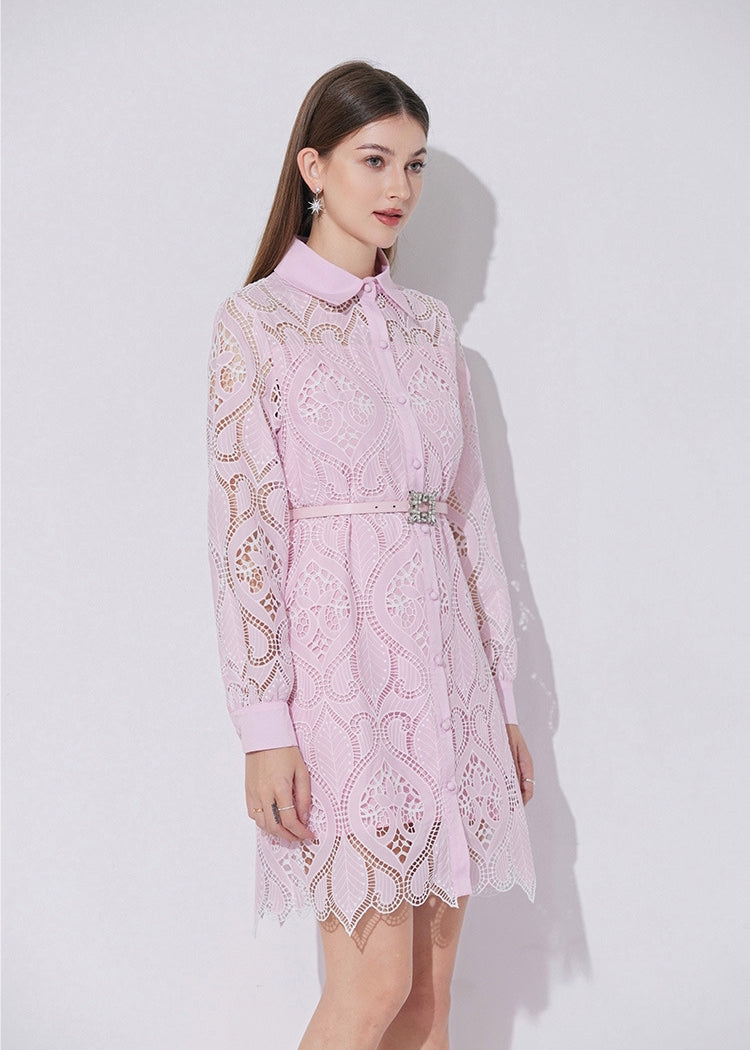 Blush Medallion Eyelet Belted Dress - 901763181508_PINK