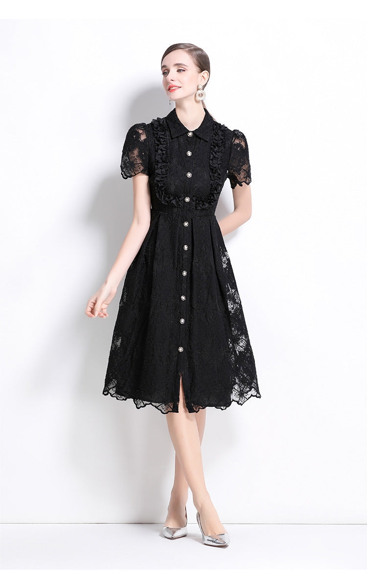 Classic Black Lace Midi Dress