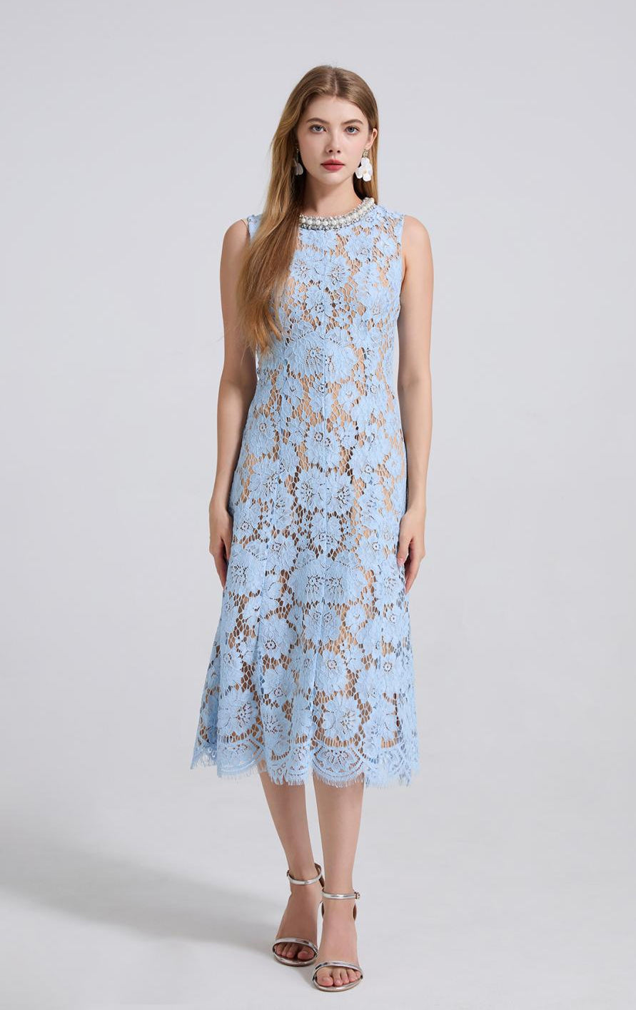 Serene Azure Lace Midi - 915910428490_BLUE