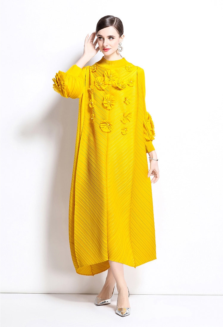 Radiant Yellow Floral Appliqué Dress