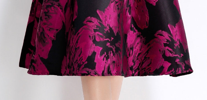 Jacquard Fuchsia Dress With Fitted Vest and Hepburn skirt