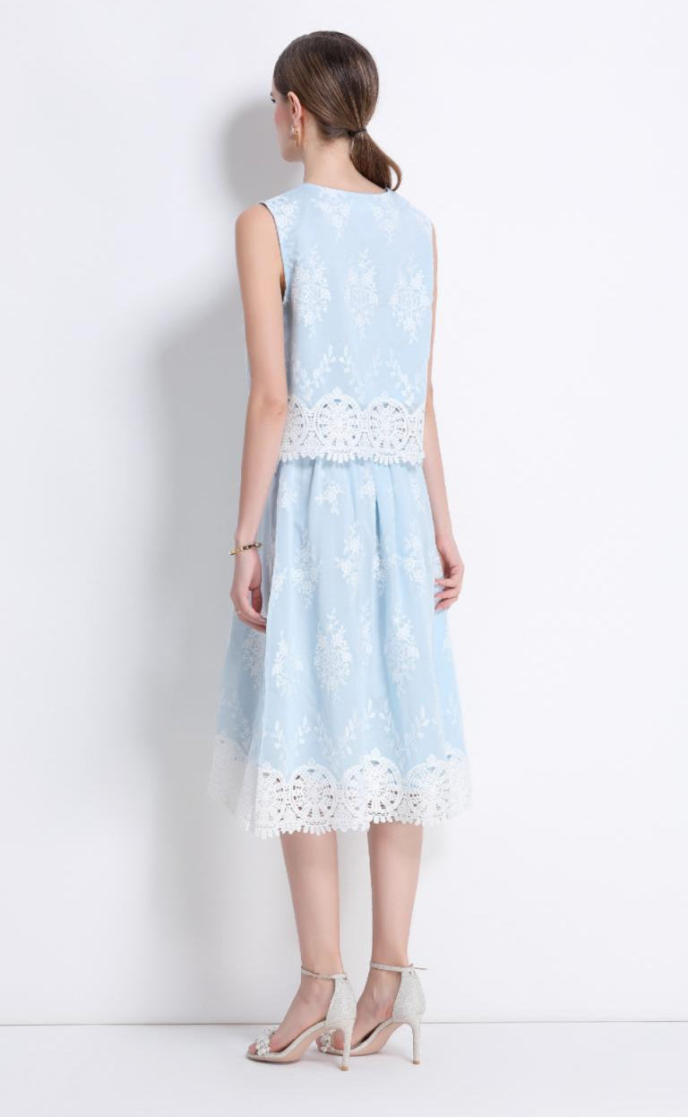 Powder Blue Floral Two Piece Set