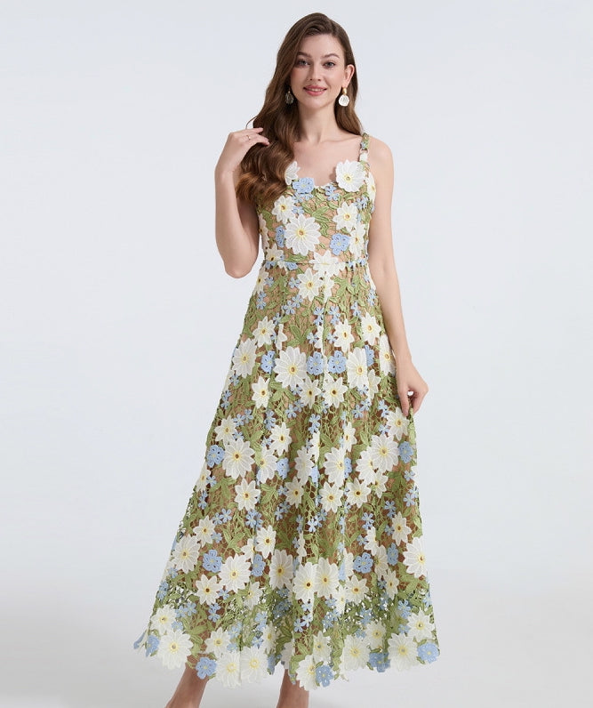 Meadow Bloom Embroidered Lace Dress - 902466078623_GREEN