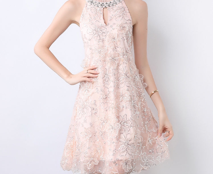 Blush Elegance Embellished A-Line Cocktail Dress