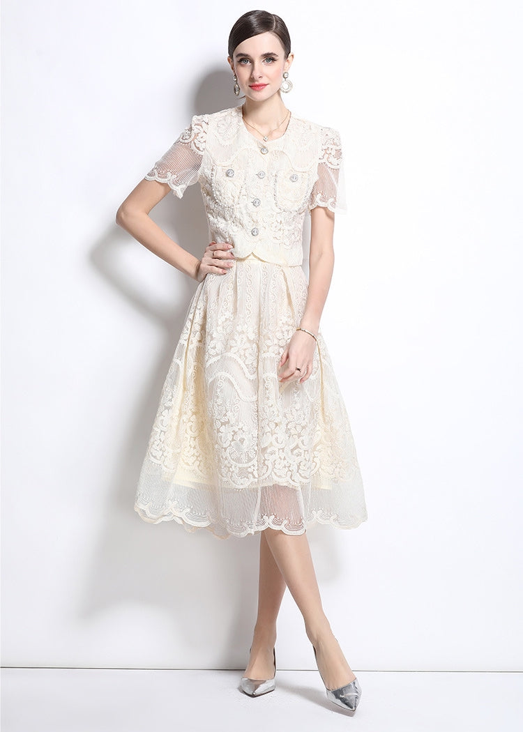 Vintage Lace Elegant Two Piece Midi Dress